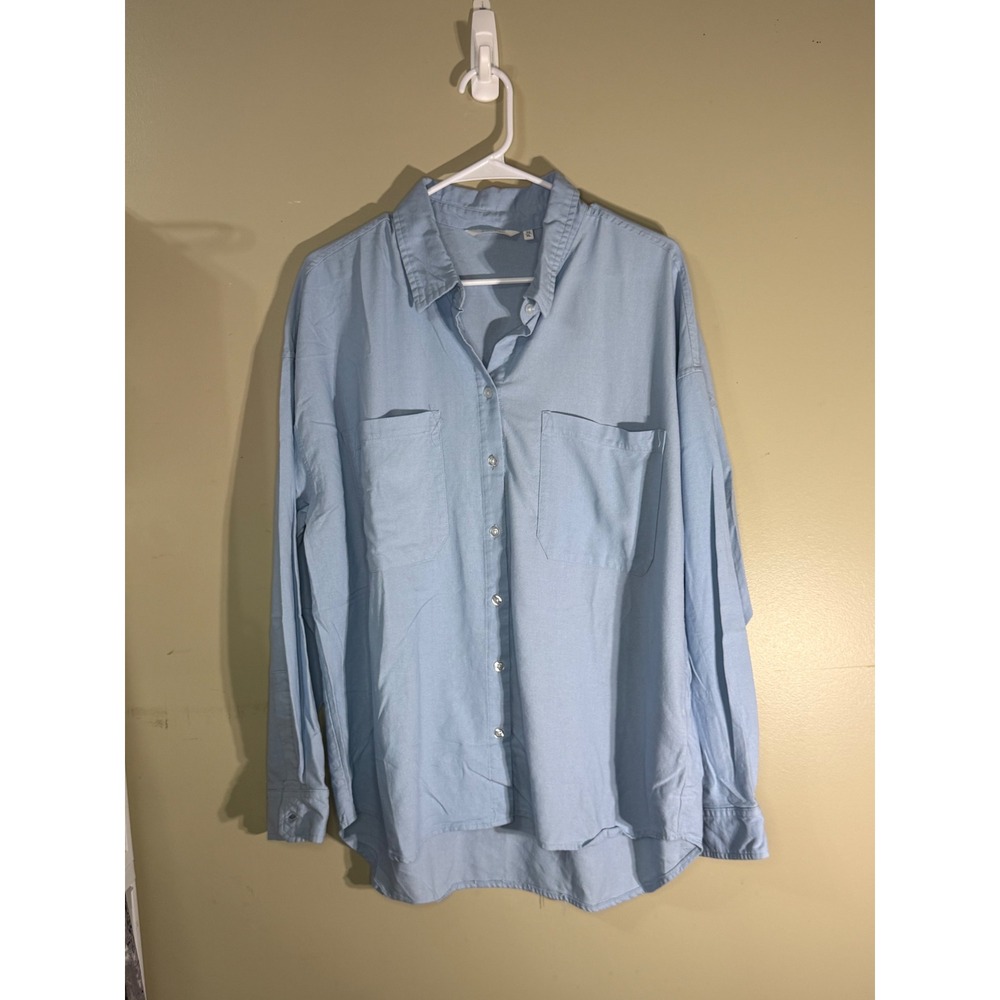 Max Cocos Light Blue Linen Blend Button Down Shirt XL Oversized Long Sleeve Top